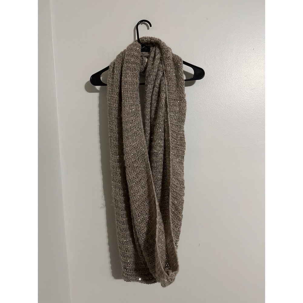 HM Taupe Beige Open Knit Sequin Infinity Scarf One Size Shimmer Cozy Wrap